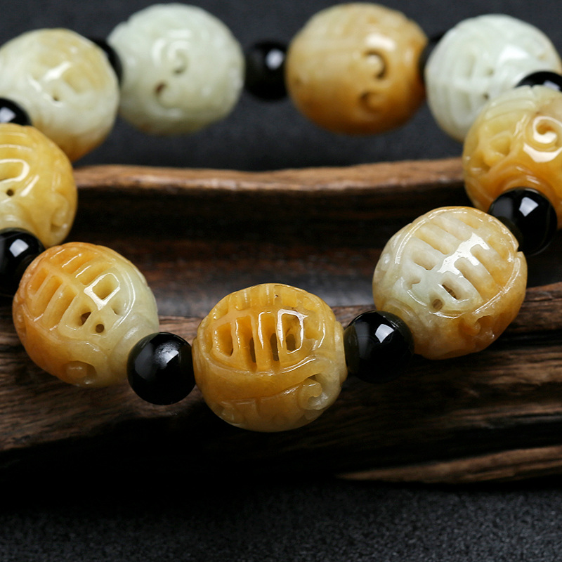 豆种黄翡手串-红掌柜