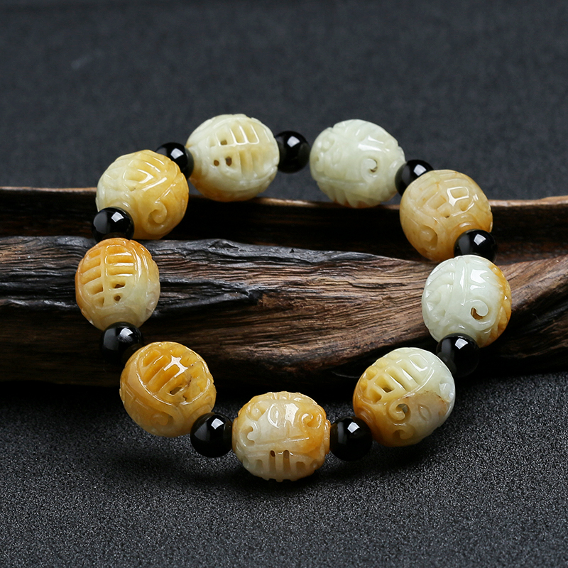 天然黄翡寿字手串-红掌柜