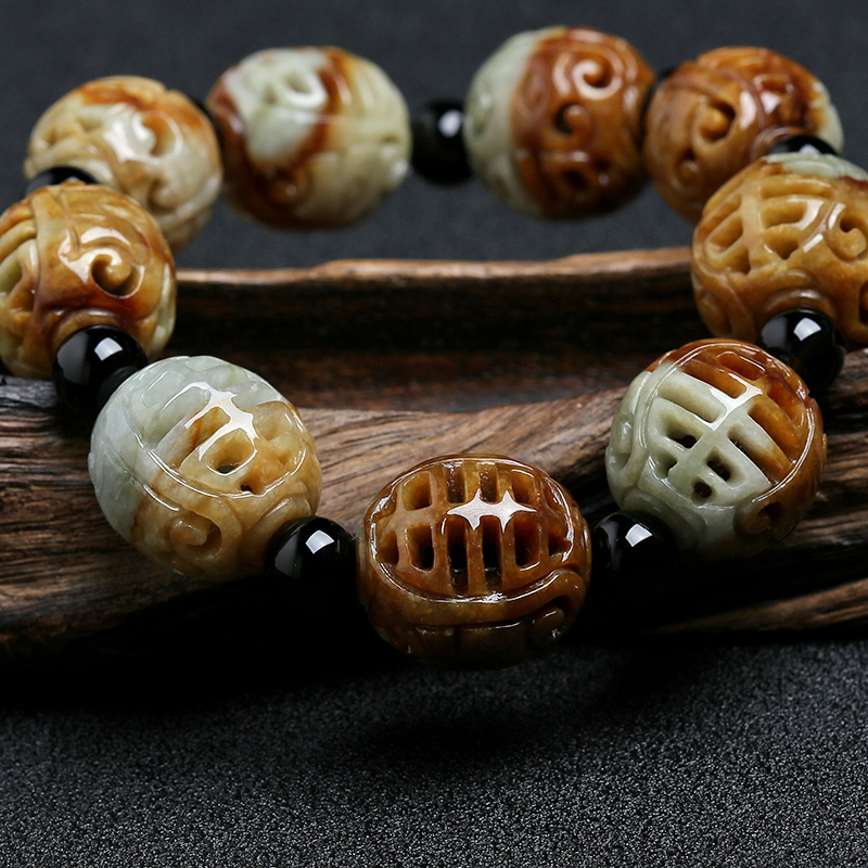 豆种黄翡手串-红掌柜