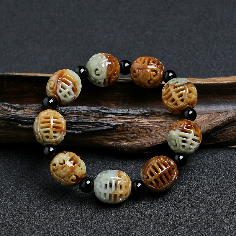 天然黄翡寿字手串-红掌柜