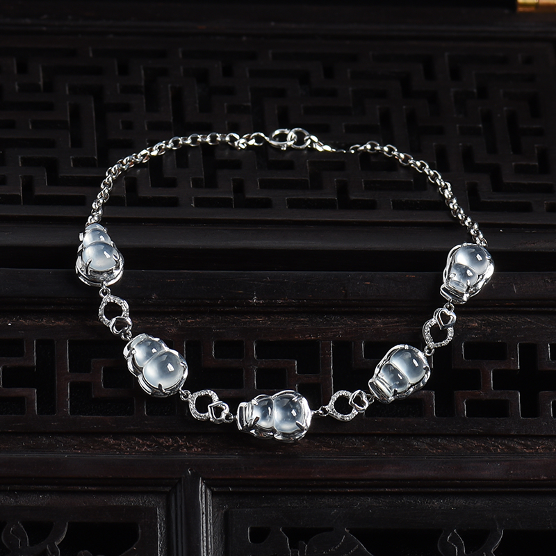 18K白金镶冰种翡翠葫芦手链-红掌柜