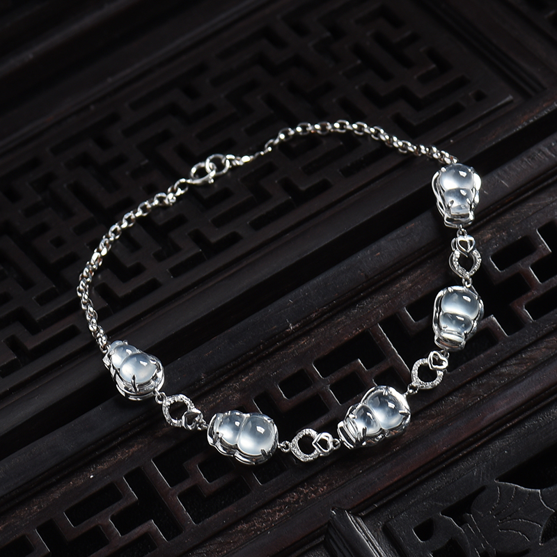 K白金镶冰种翡翠葫芦手链-红掌柜