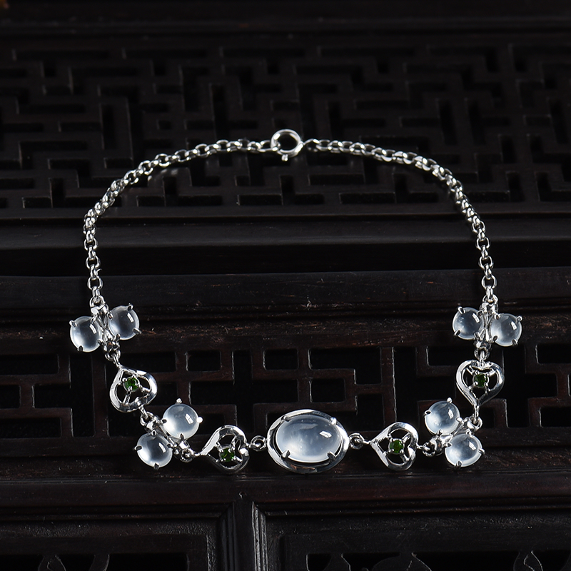 18K白金镶冰种翡翠手链-红掌柜