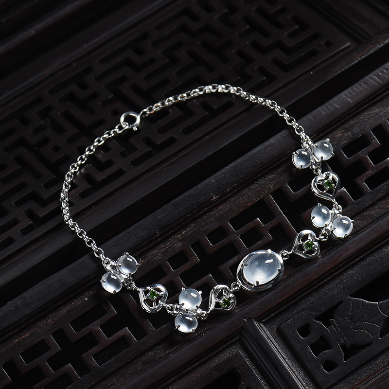 白金镶冰种翡翠手链-红掌柜