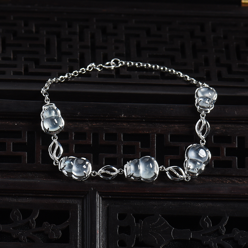 18K白金镶冰种翡翠葫芦手链-红掌柜