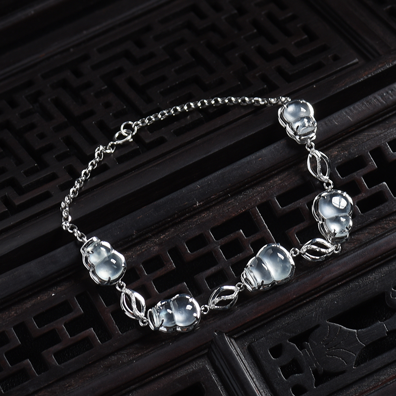 白金镶冰种翡翠葫芦手链-红掌柜