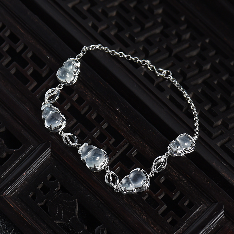 18K白金镶翡翠葫芦手链-红掌柜