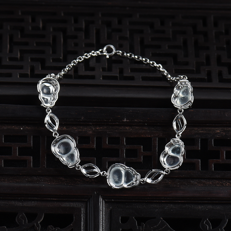 18K白金镶冰种翡翠手链-红掌柜