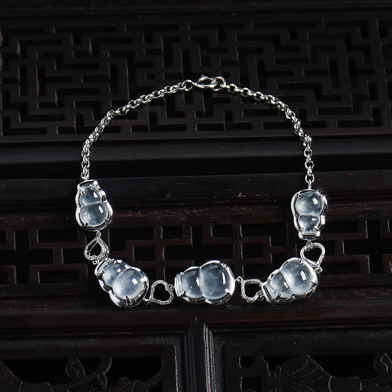 18K白金镶冰种翡翠葫芦手链-红掌柜