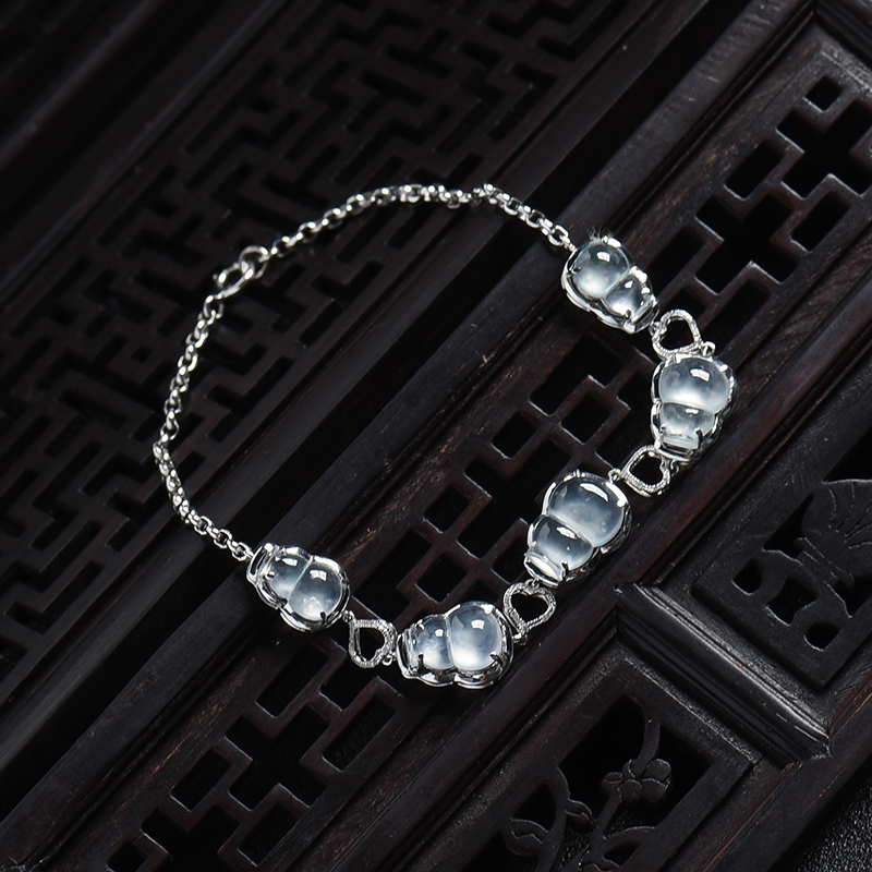 白金镶冰种翡翠葫芦手链-红掌柜