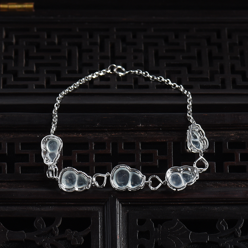 18K白金镶翡翠葫芦手链-红掌柜