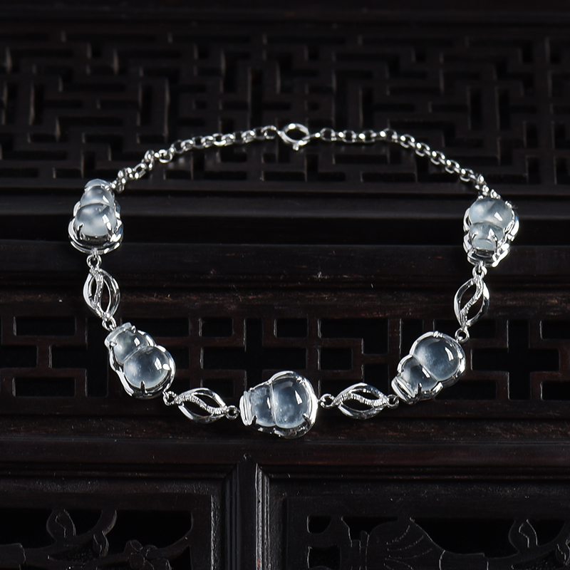 18K白金镶冰种翡翠葫芦手链-红掌柜