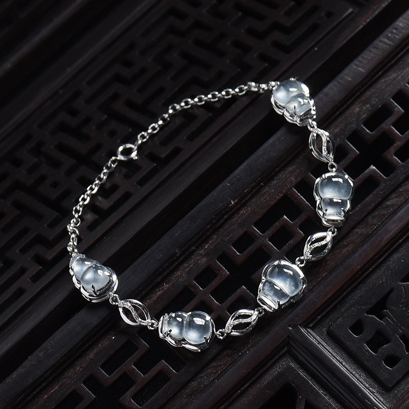 白金镶冰种翡翠葫芦手链-红掌柜