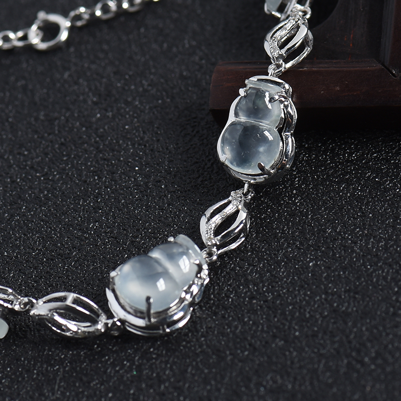 18K白金镶冰种翡翠手链-红掌柜