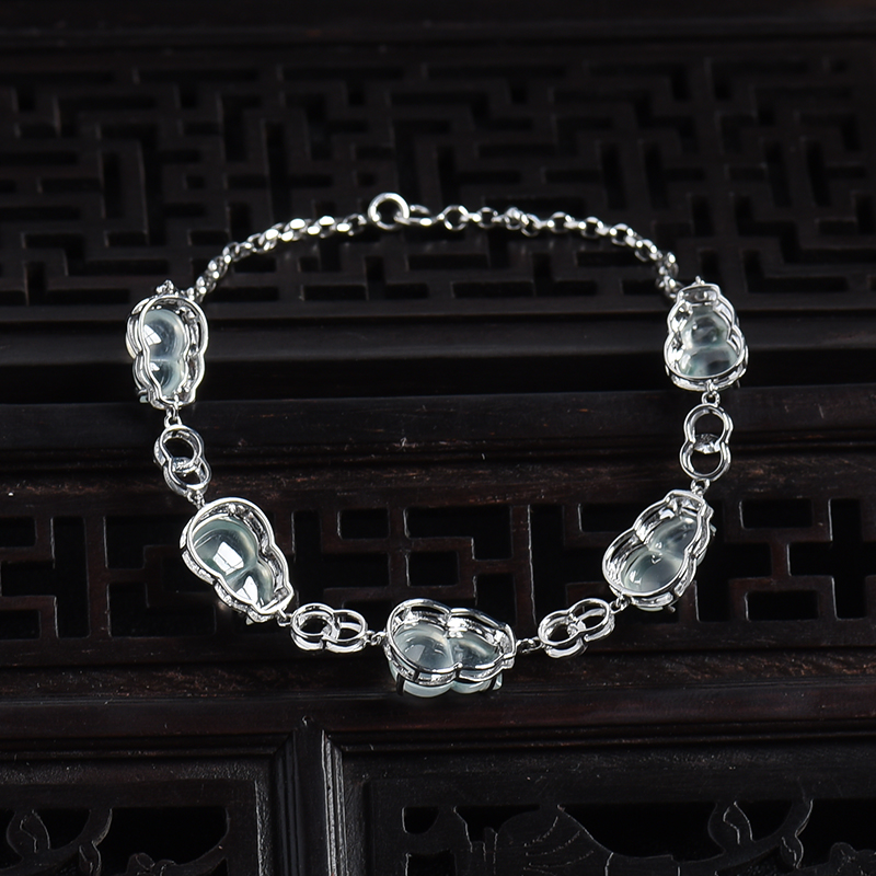 18K白金镶冰种翡翠葫芦手链-红掌柜