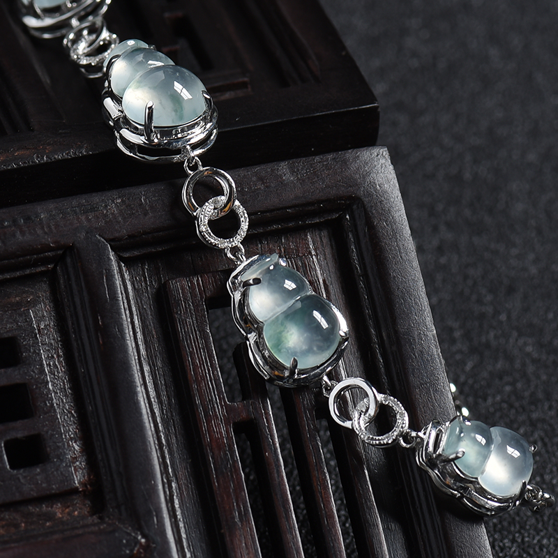 冰种飘花翡翠葫芦手链-红掌柜