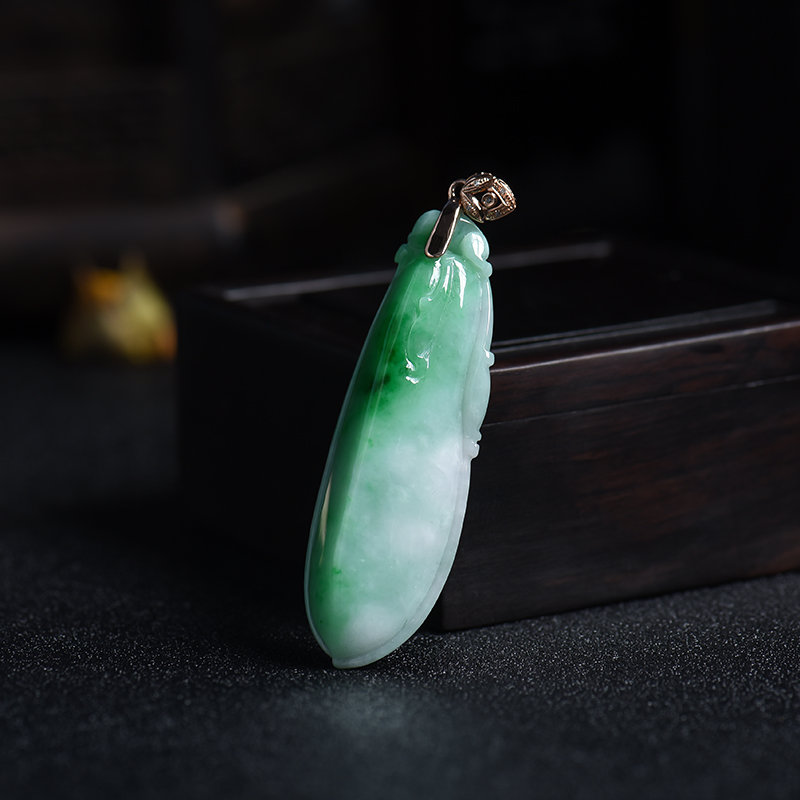 A货天然18K金镶糯种翠绿翡翠福瓜吊坠 - 红掌柜