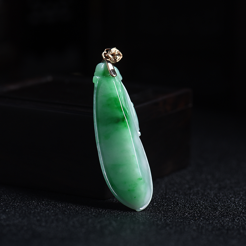 天然18K金镶糯种翠绿翡翠福瓜吊坠 - 红掌柜