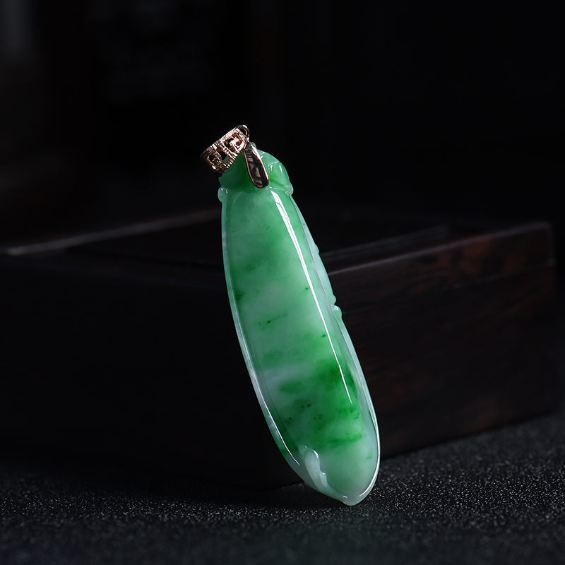 A货天然18K金镶糯种翠绿翡翠福瓜吊坠 - 红掌柜