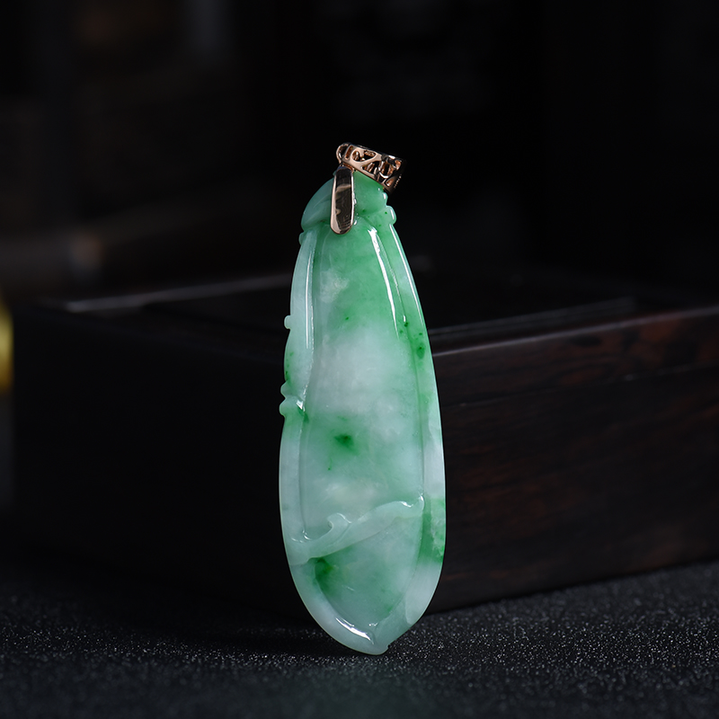 18K金镶糯种翠绿翡翠福瓜吊坠 - 红掌柜