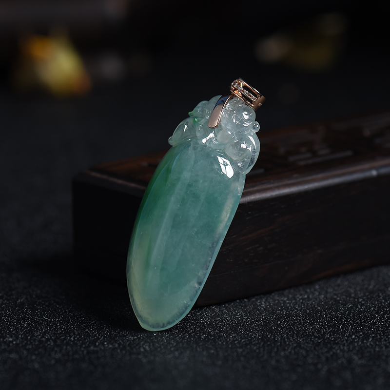 18K金糯冰种蓝绿翡翠福瓜吊坠 - 红掌柜