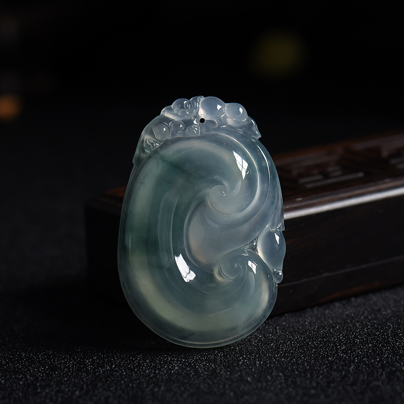 冰糯种飘蓝花翡翠如意吊坠 - 红掌柜