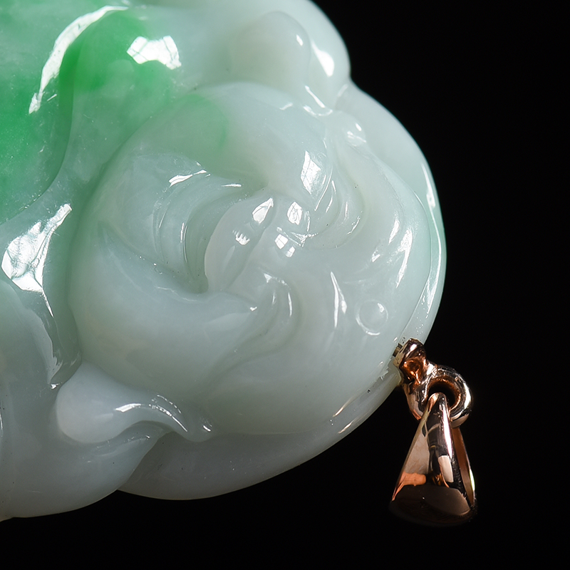 18K金扣糯种翡翠弥勒佛 - 红掌柜