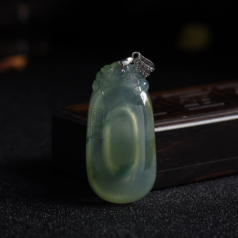 冰糯种飘蓝花翡翠福在眼前吊坠 - 红掌柜