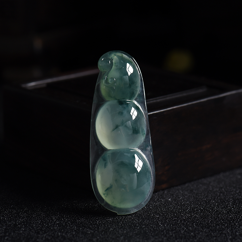 冰糯种飘蓝花翡翠连中三元吊坠 - 红掌柜