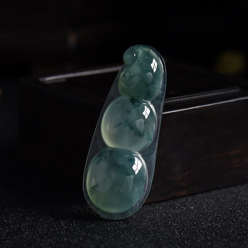 飘蓝花翡翠连中三元吊坠 - 红掌柜