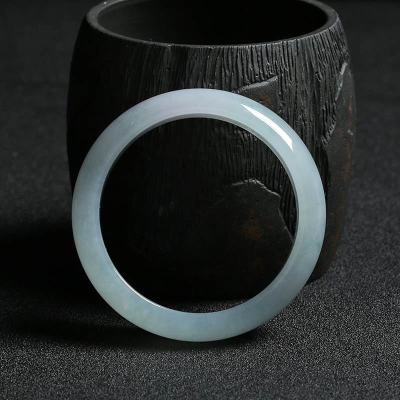 58#缅甸天然冰种飘花翡翠平安镯-红掌柜