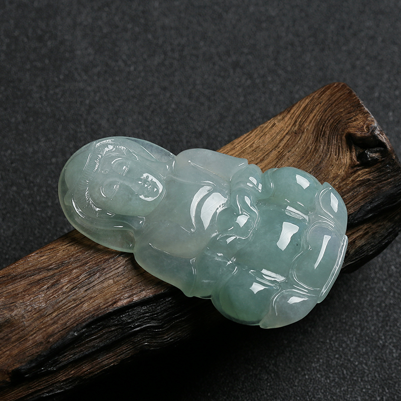 缅甸天然冰糯种翡翠观音吊坠-红掌柜