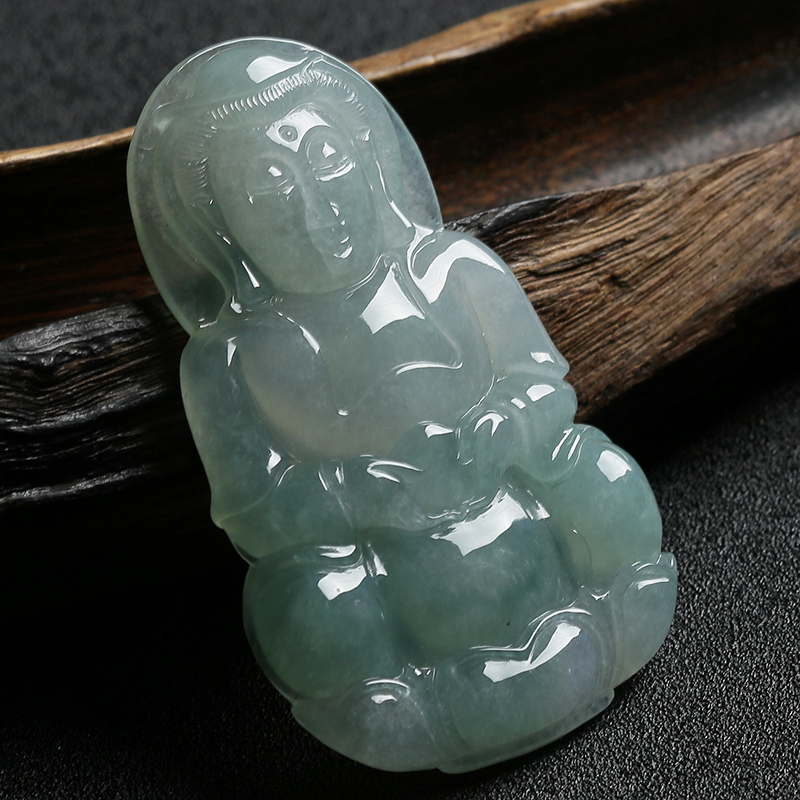 缅甸天然冰糯种浅绿色翡翠吊坠-红掌柜