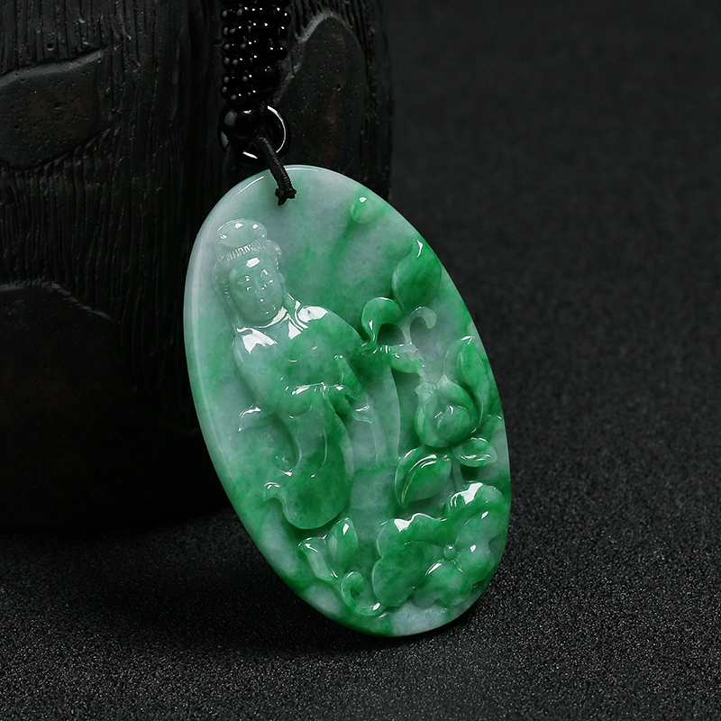 天然糯种深绿翡翠观音吊坠-红掌柜