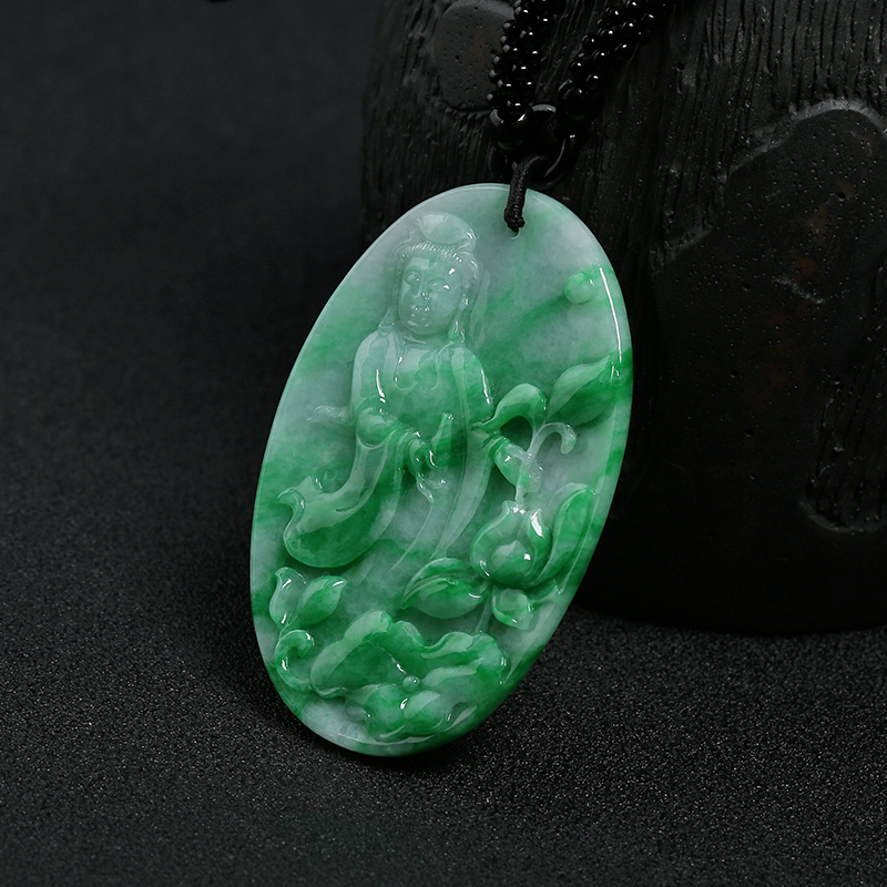 缅甸糯种深绿翡翠观音吊坠-红掌柜