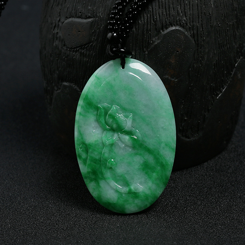缅甸天然深绿翡翠观音吊坠-红掌柜