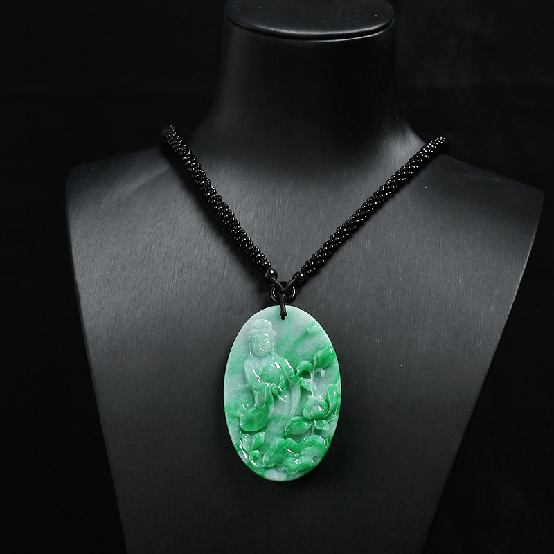 糯种深绿翡翠观音吊坠-红掌柜