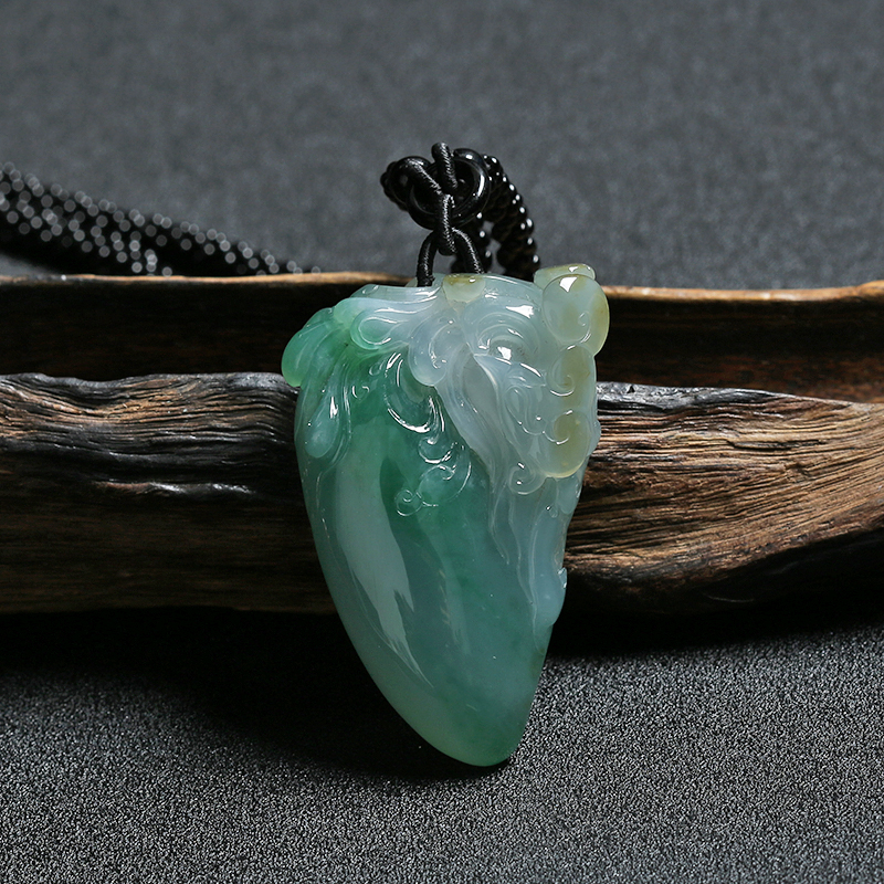 糯冰种俏色翡翠龙凤呈祥吊坠-红掌柜