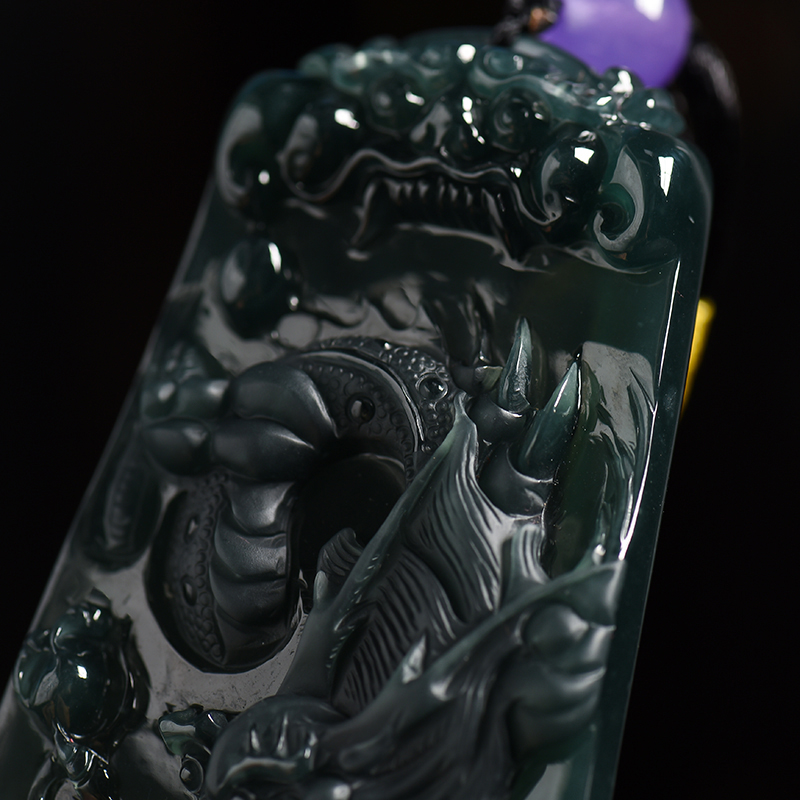 缅甸天然冰糯种深蓝色翡翠吊坠-红掌柜