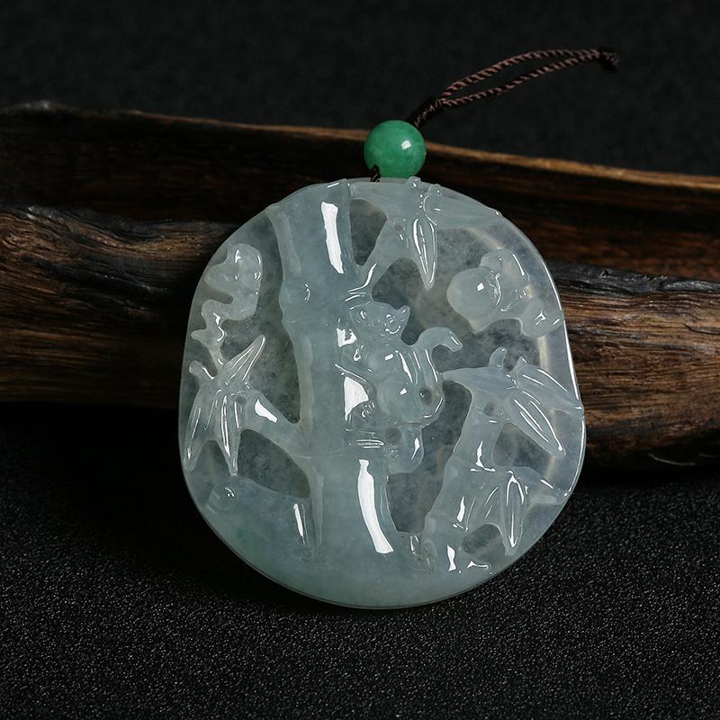 冰糯种无色翡翠竹节吊坠-红掌柜