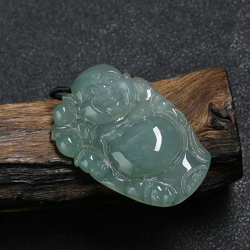 冰糯种灰绿色翡翠站佛-红掌柜