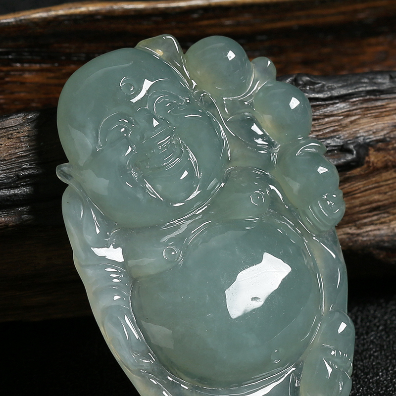 灰绿色翡翠站佛吊坠-红掌柜