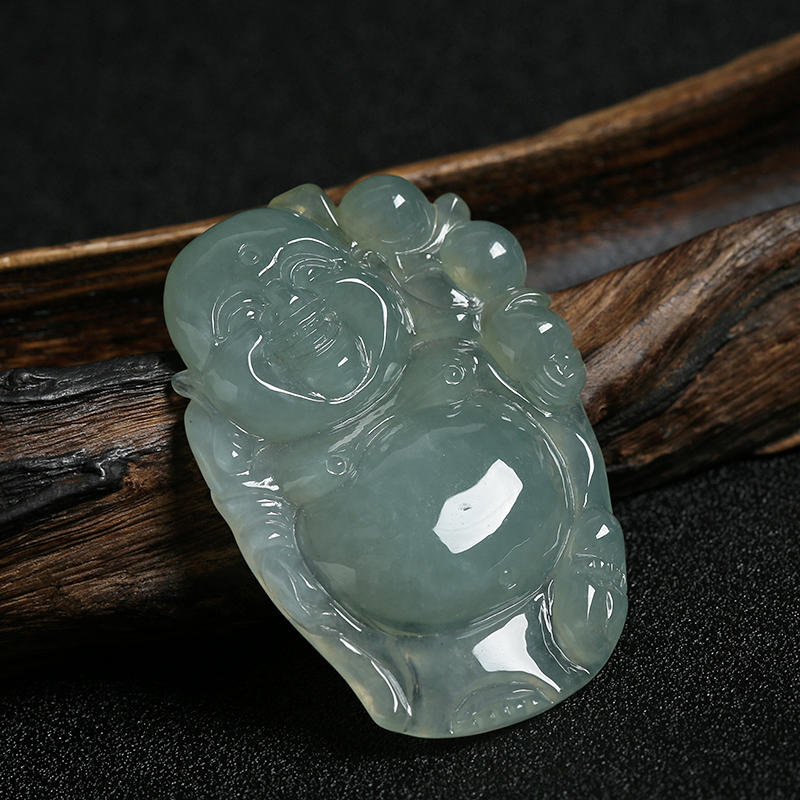 冰糯种灰绿色翡翠站佛-红掌柜