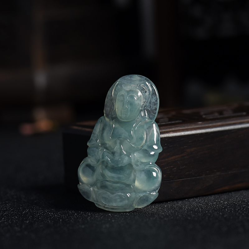 A货天然冰糯种无色翡翠观音吊坠 - 红掌柜