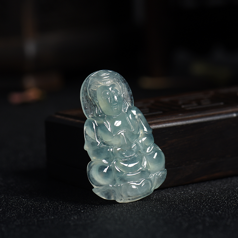 天然冰糯种无色翡翠观音吊坠 - 红掌柜