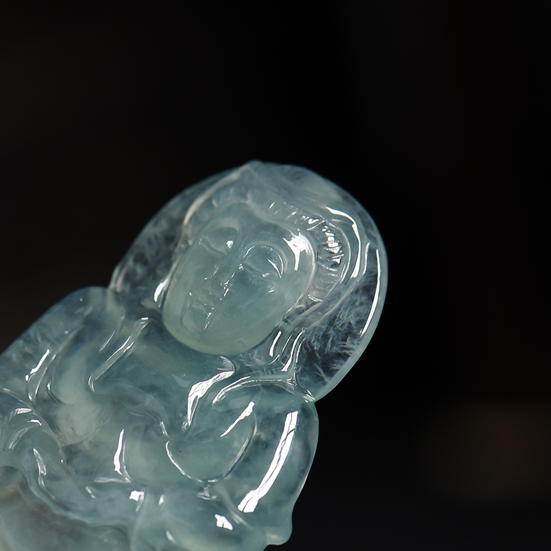缅甸A货天然冰糯种翡翠观音吊坠 - 红掌柜