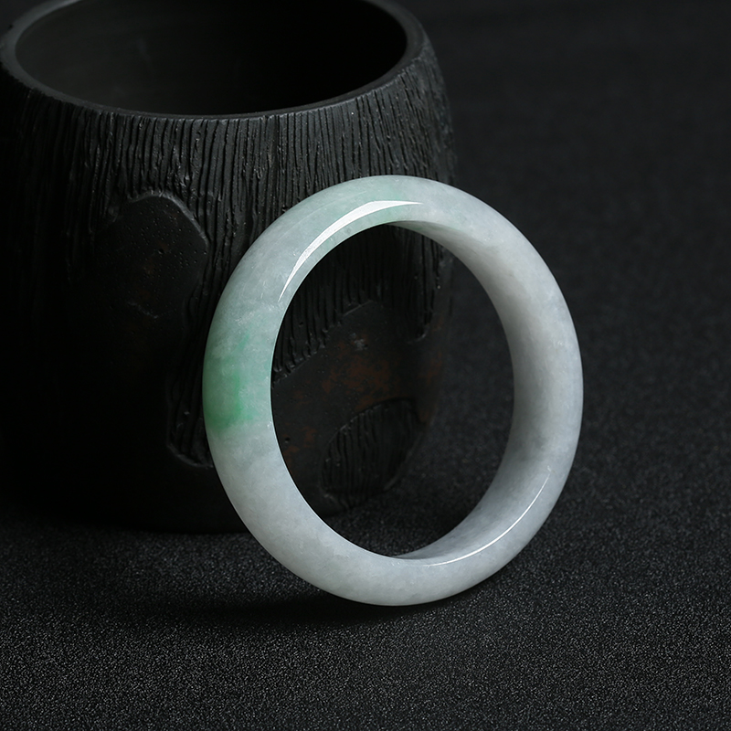 豆种飘绿花翡翠平安镯-红掌柜