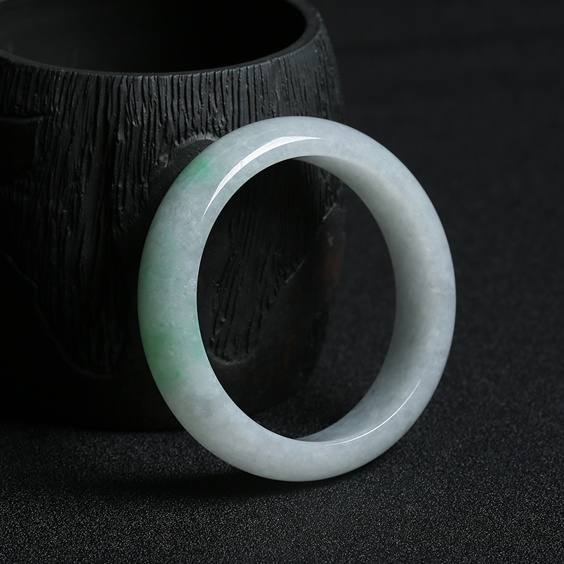  豆种飘绿花翡翠平安镯-红掌柜