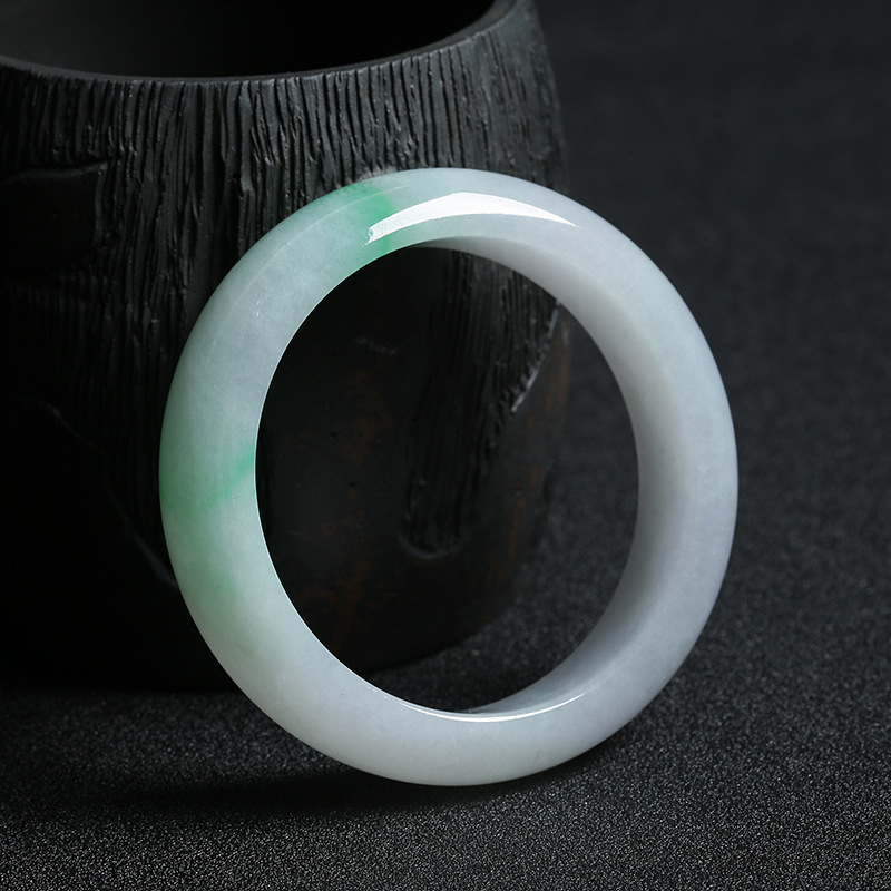  糯种飘绿花翡翠平安镯-红掌柜