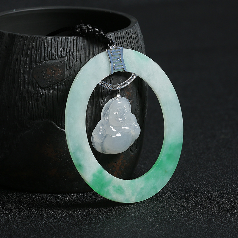 金镶糯种飘绿花翡翠挂件-红掌柜